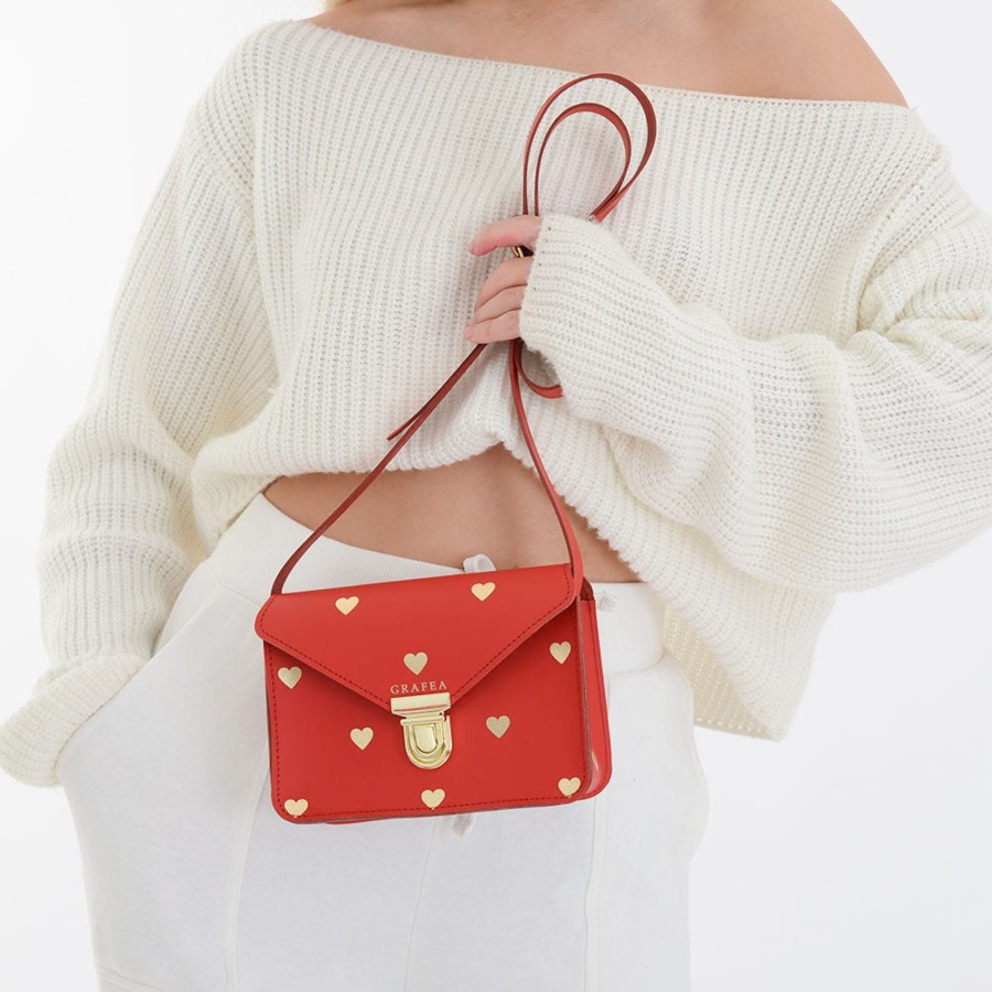 Women Grafea Crossbody Bags | Small Crossbody Red Gold Hearts