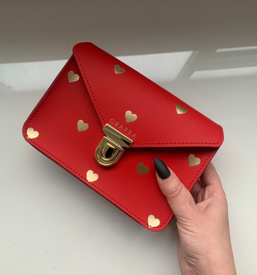 Women Grafea Crossbody Bags | Small Crossbody Red Gold Hearts