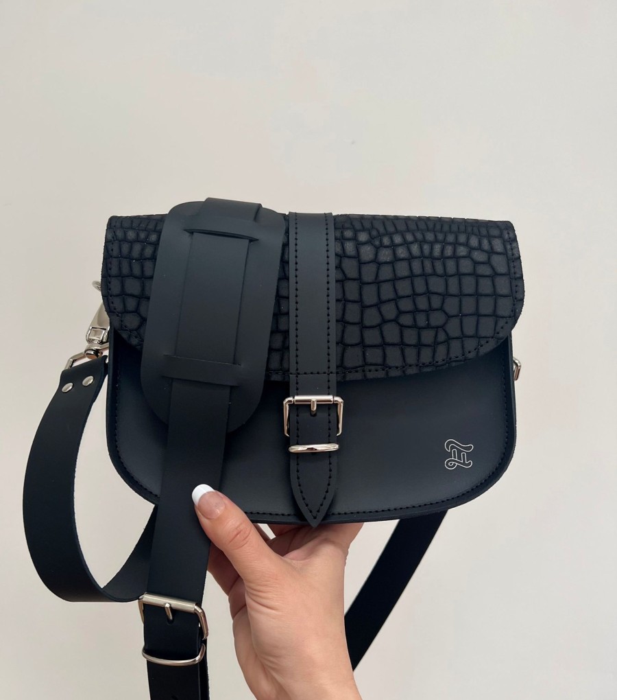 Women Grafea Saddle Bag | Cross Body Suede Black