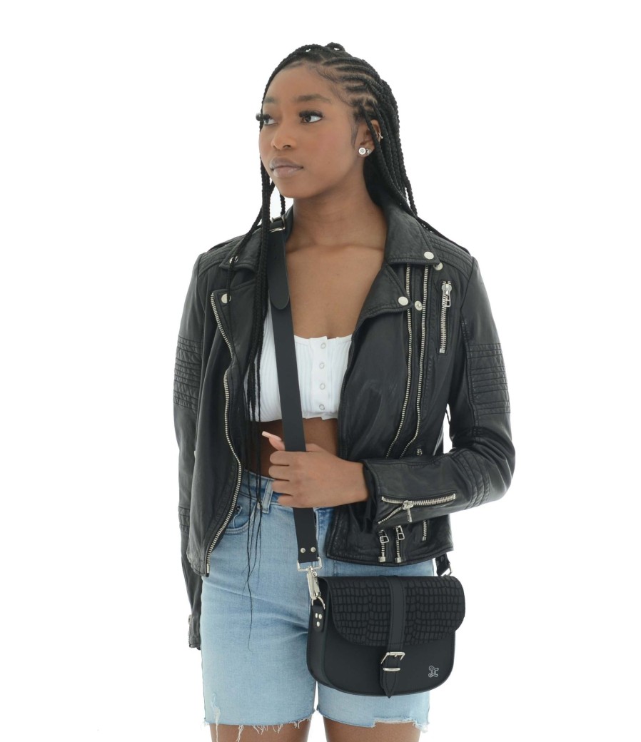 Women Grafea Saddle Bag | Cross Body Suede Black