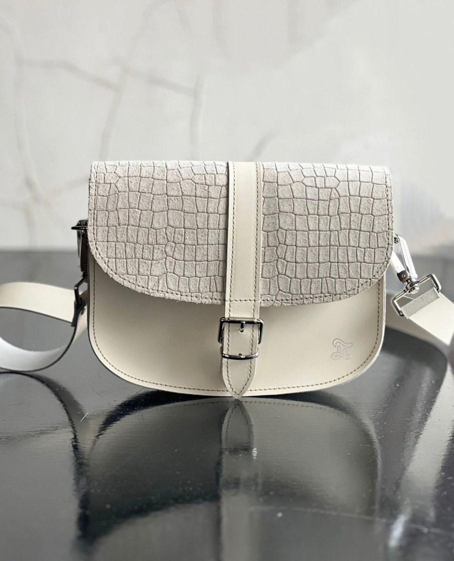 Women Grafea Saddle Bag | Cross Body Suede Ivory