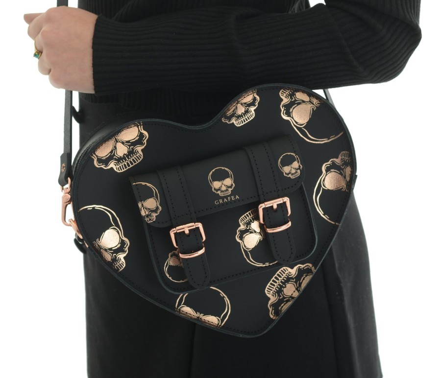 Women Grafea Halloween | Heart Satchel Rose Gold Skulls